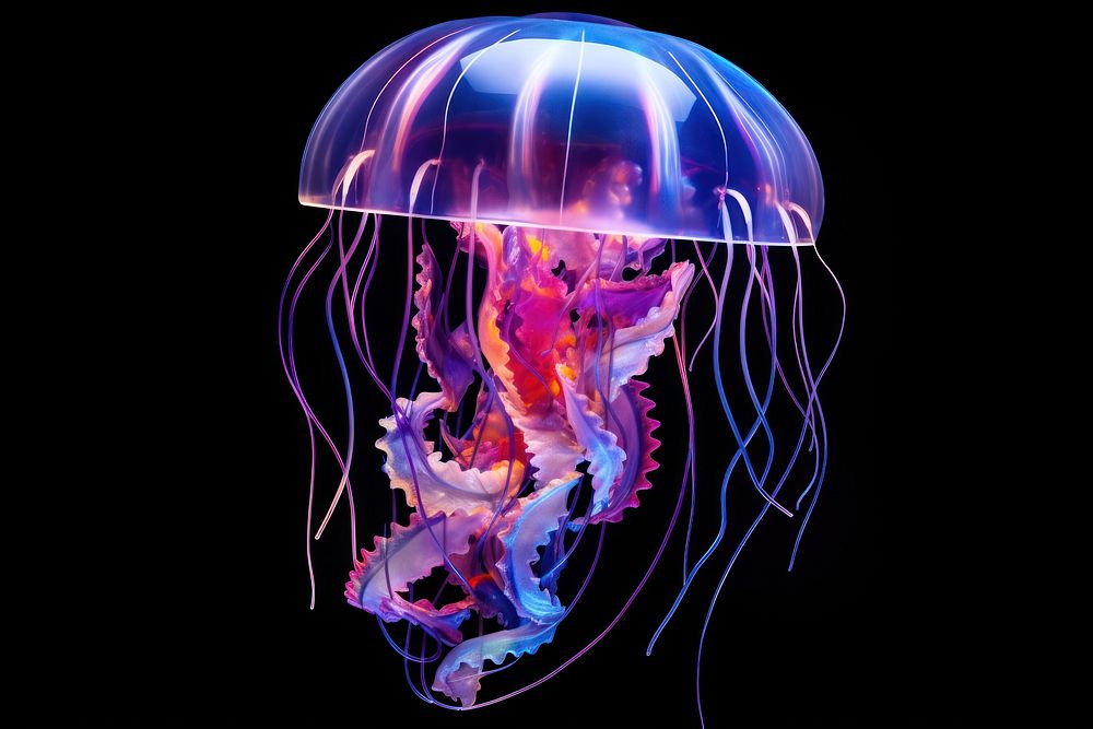 Neon individaul jellyfish animal invertebrate transparent.