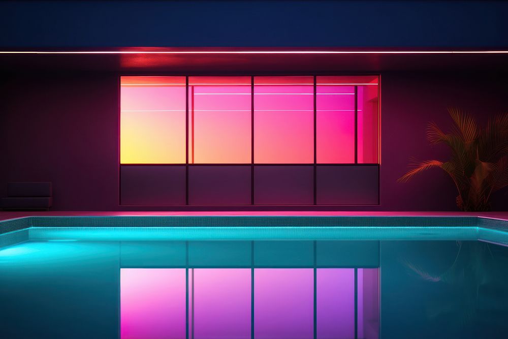 Neon light with swimming pool lighting purple architecture.