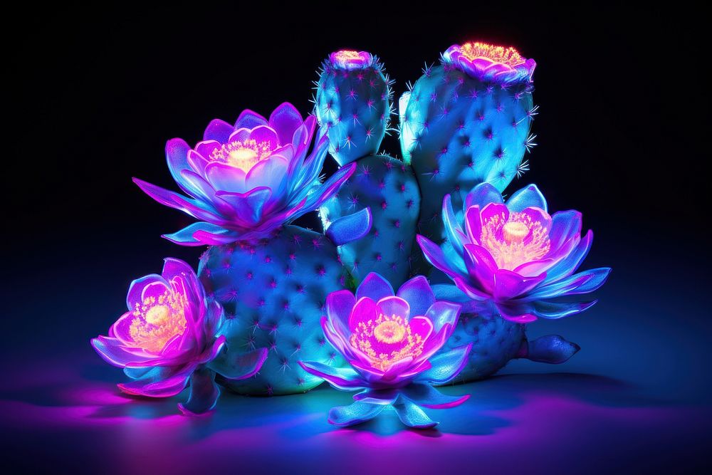 Neon purple and blue cactus violet light illuminated.