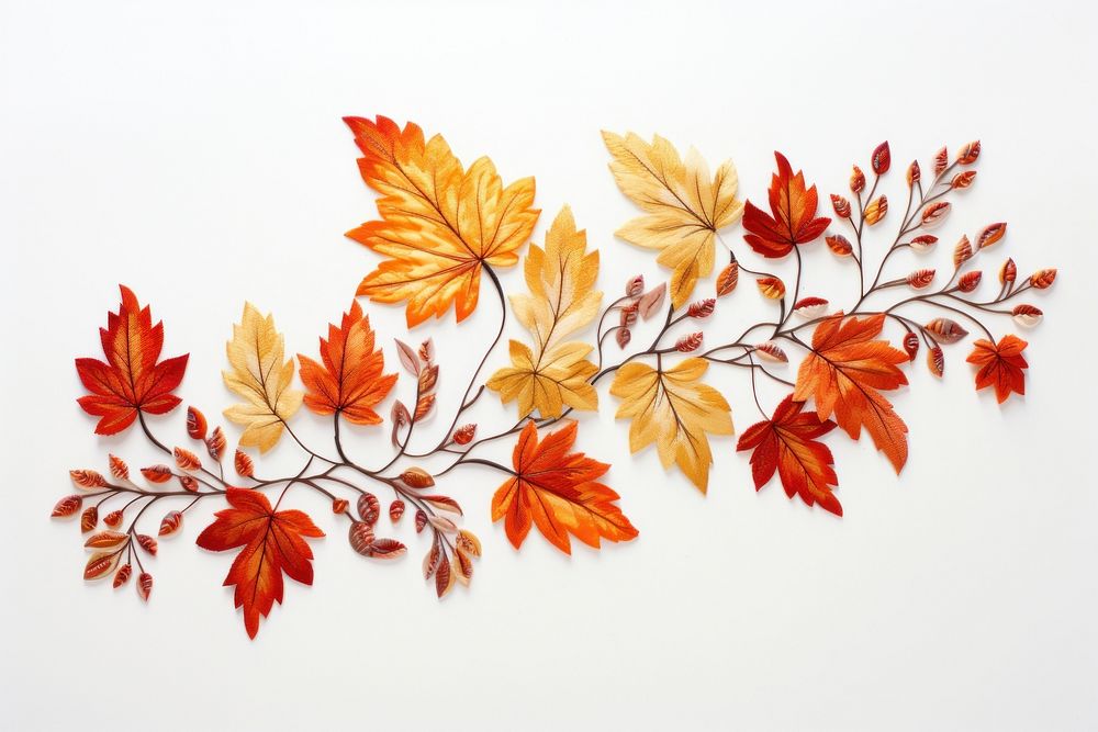 Fall leaves in embroidery style plant maple leaf.