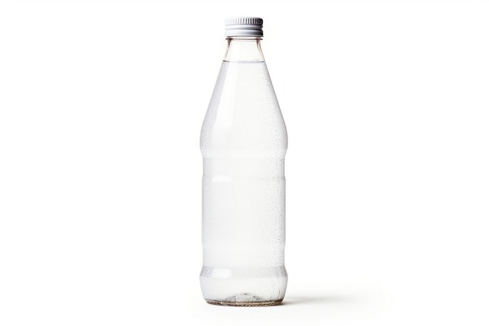 White soda bottle glass drink white background.