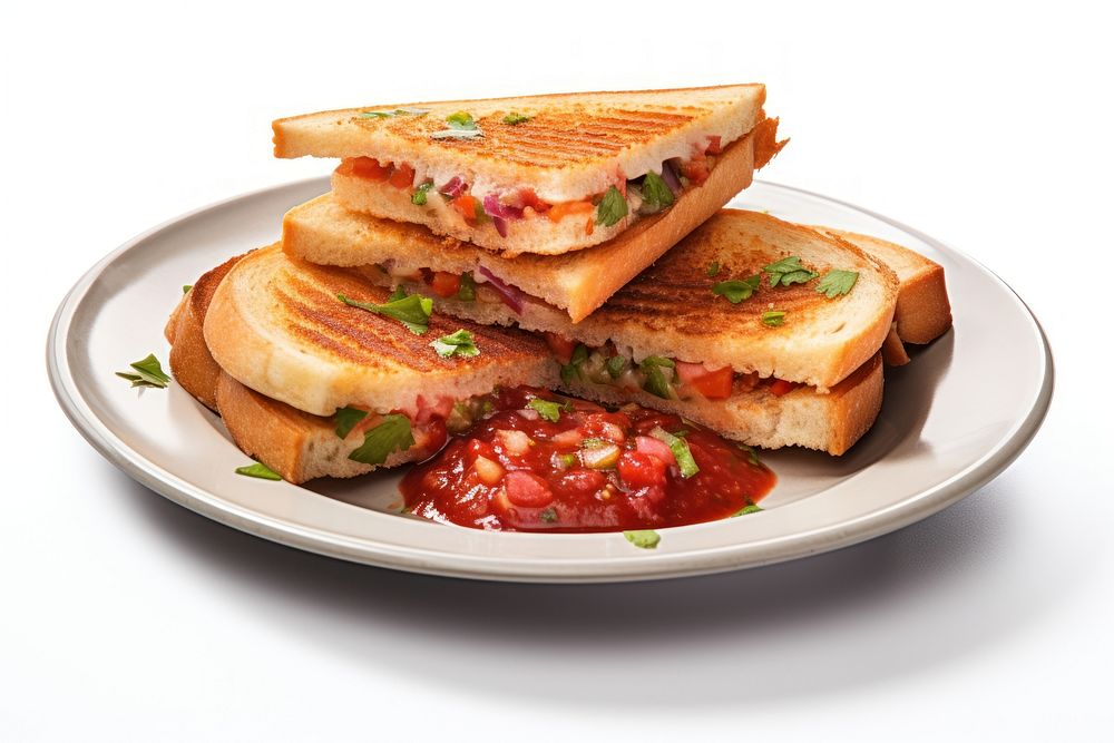 Mexican Salsa-Dunked Sandwiches sandwich bread plate.