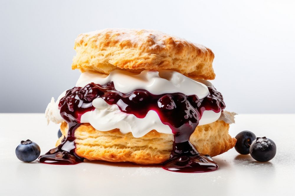 Blueberry jam Scones cream dessert pastry.