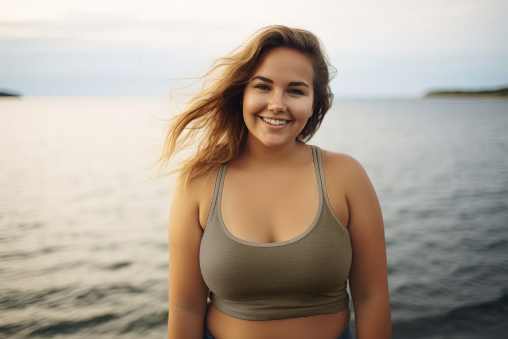 Happy woman by beach