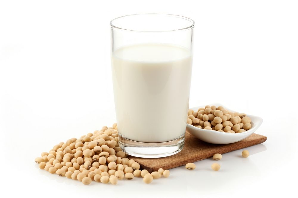 Soymilk withe soybeans food white background refreshment.