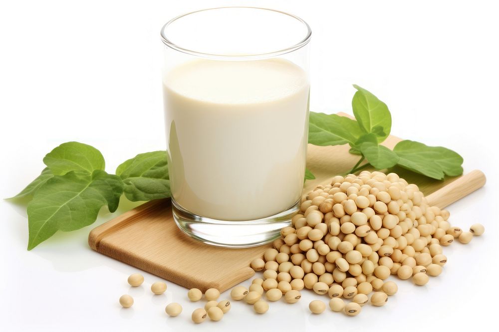 Soymilk withe soybeans vegetable plant food.