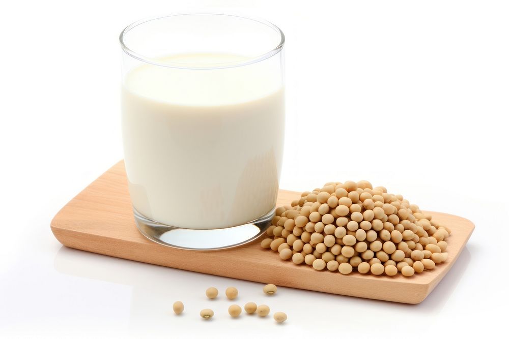Soymilk withe soybeans food white background refreshment.