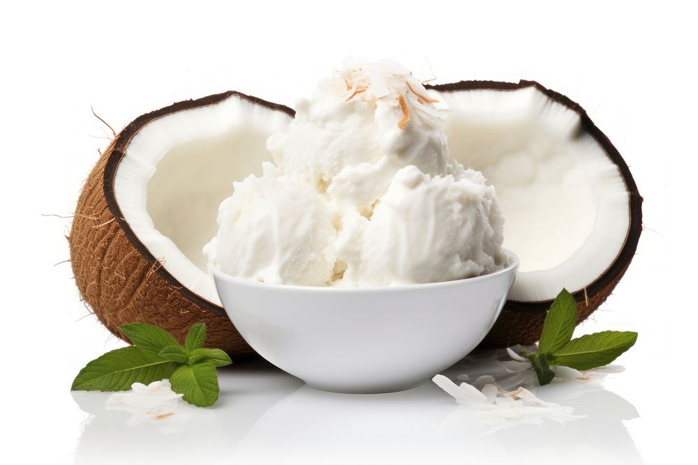 Coconut ice cream dessert fruit white.