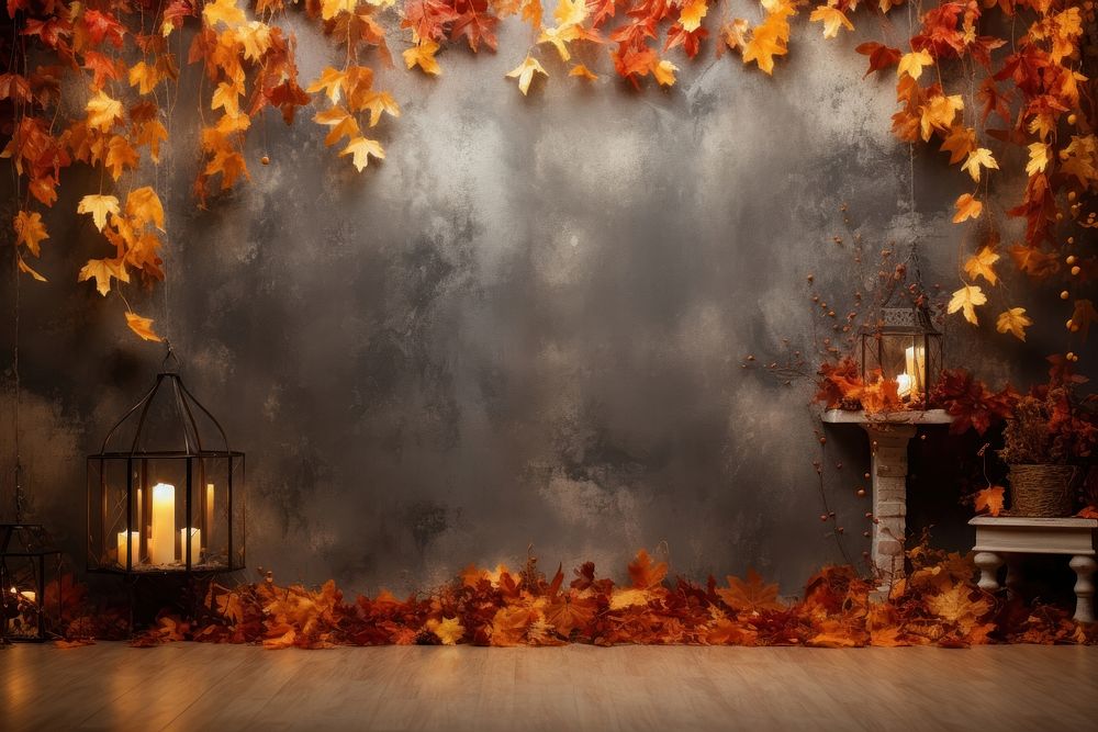 Empty space room and fall leaves lighting backgrounds autumn.