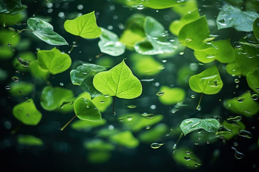 Fall green leaves floating outdoors nature.
