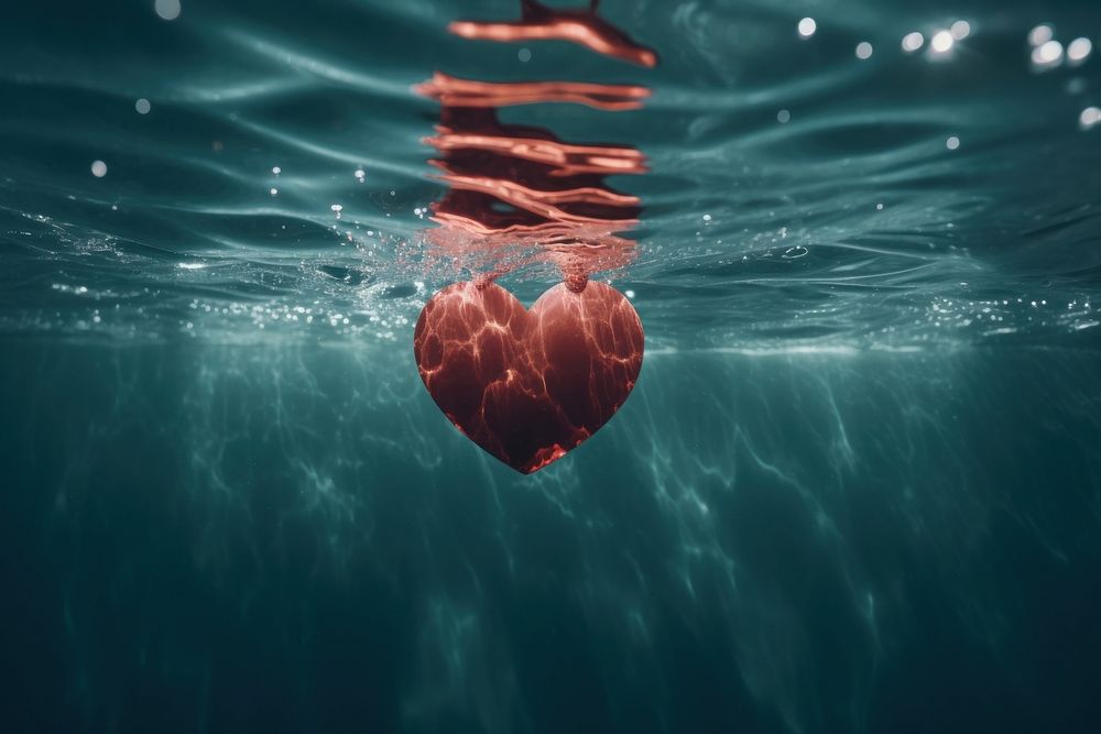 Heart underwater reflection splashing.