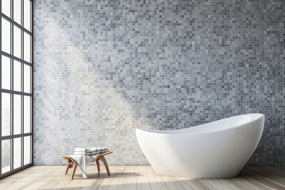 Mosaic tile wall architecture bathtub.