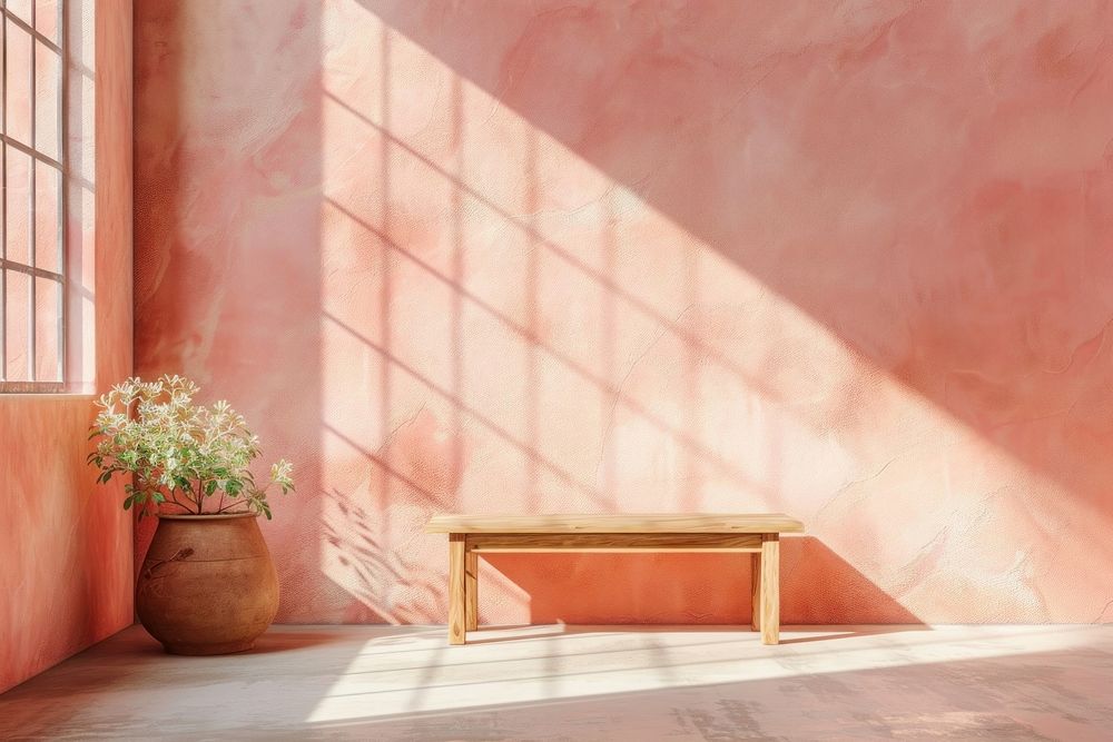 Pastel peach wall architecture furniture.