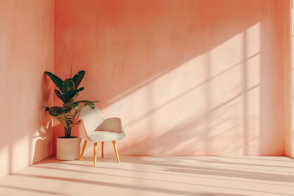 Pastel peach wall architecture furniture.