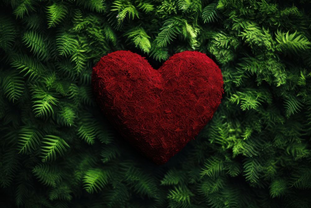 Red heart forest green backgrounds.