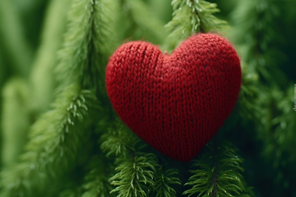 Red heart green decoration christmas.
