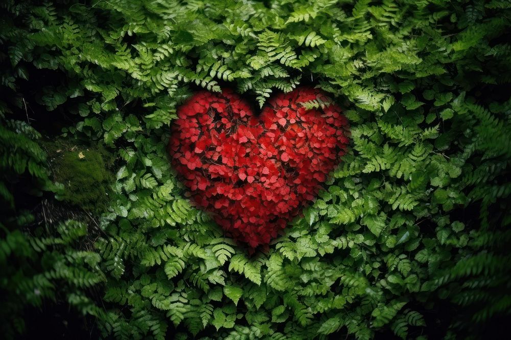 Red heart forest green backgrounds.