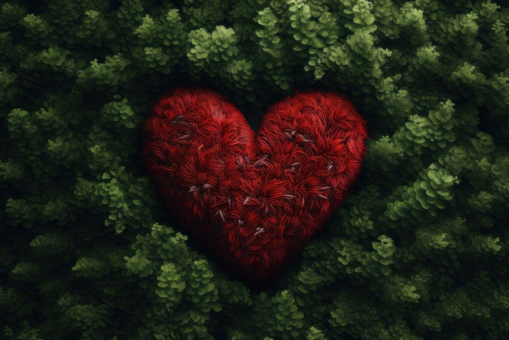 Red heart forest plant green.