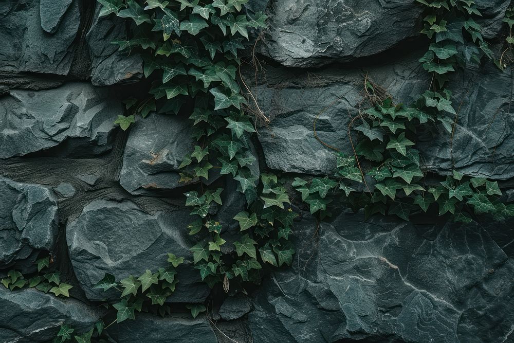 Rock wall texture backgrounds plant leaf.