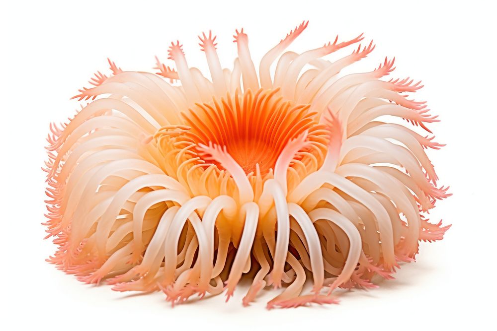 Sea anemone animal plant white background.