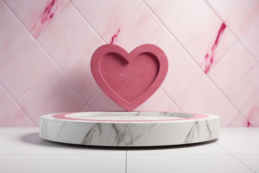 Product podium with heart shape bathroom jacuzzi circle.