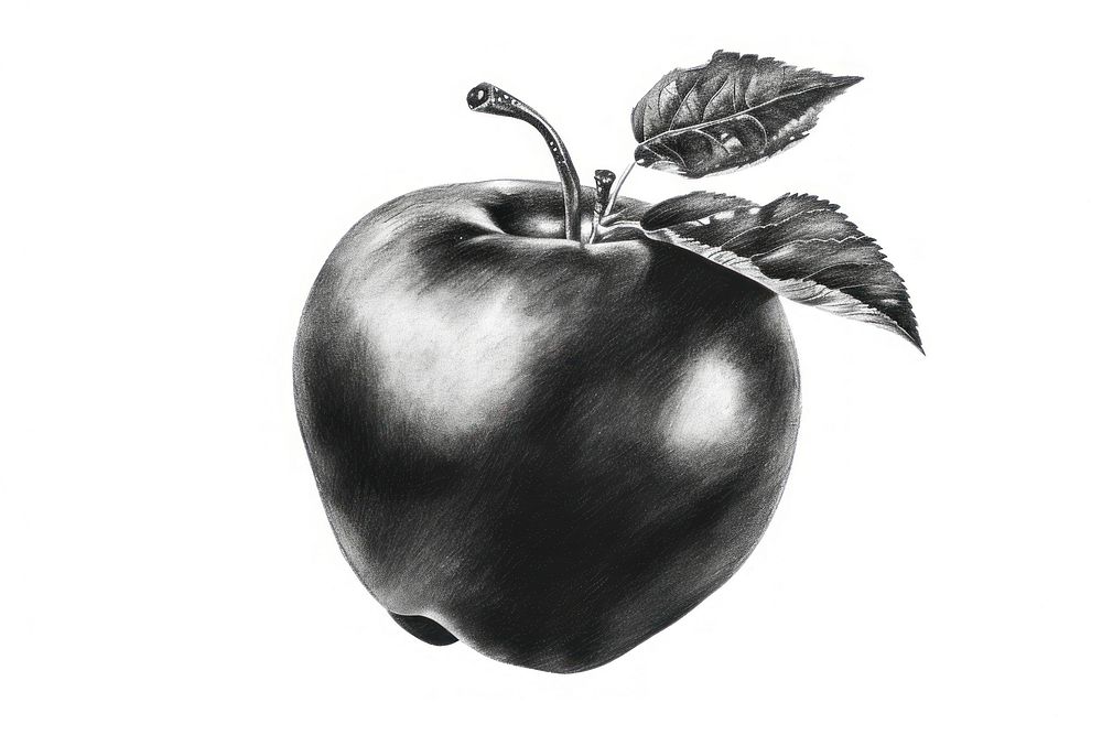 Drawing apple fruit black plant.