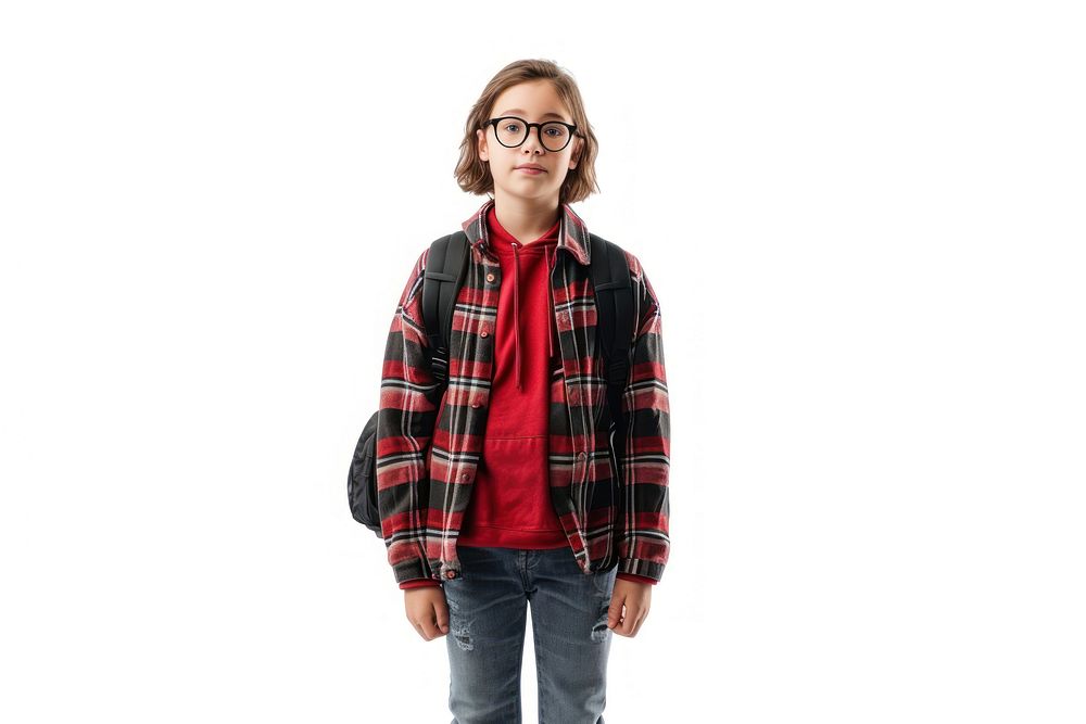 Kid glasses jacket shirt.