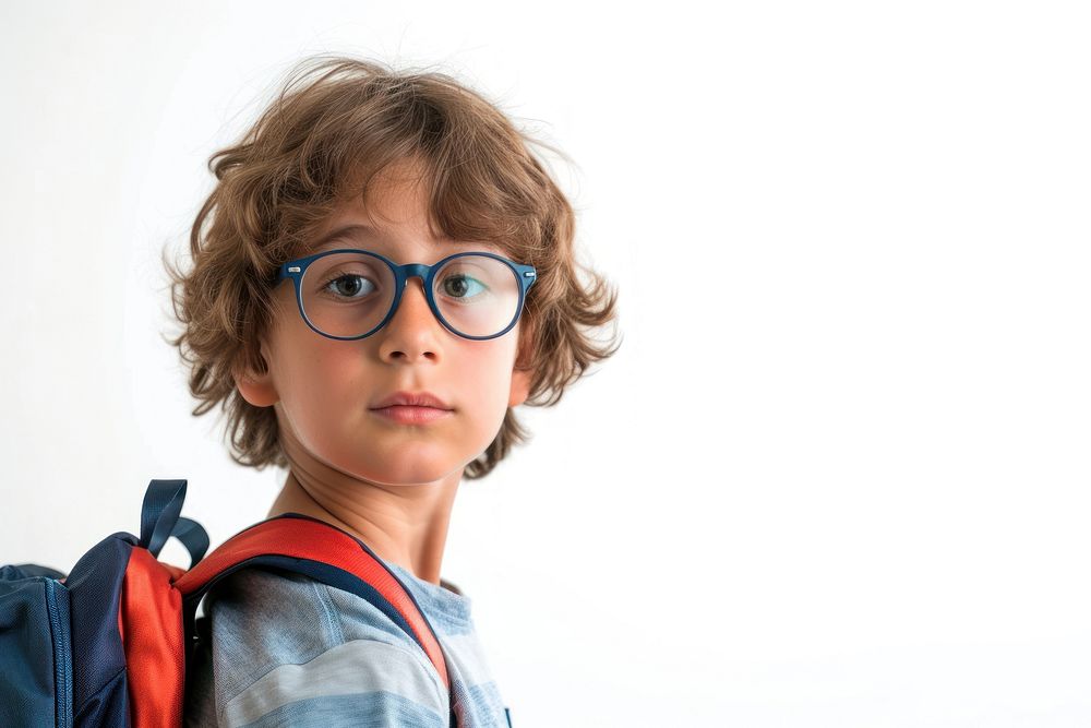 Kid portrait student glasses.