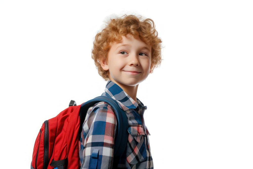 Kid backpack portrait child.