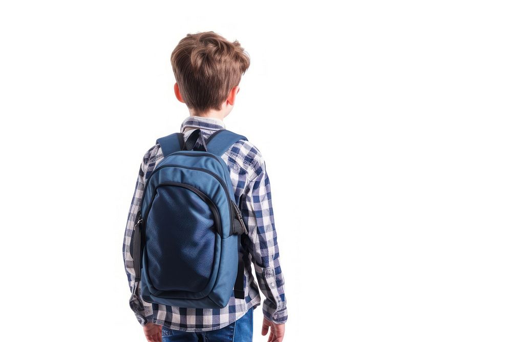 Kid backpack bag white background.