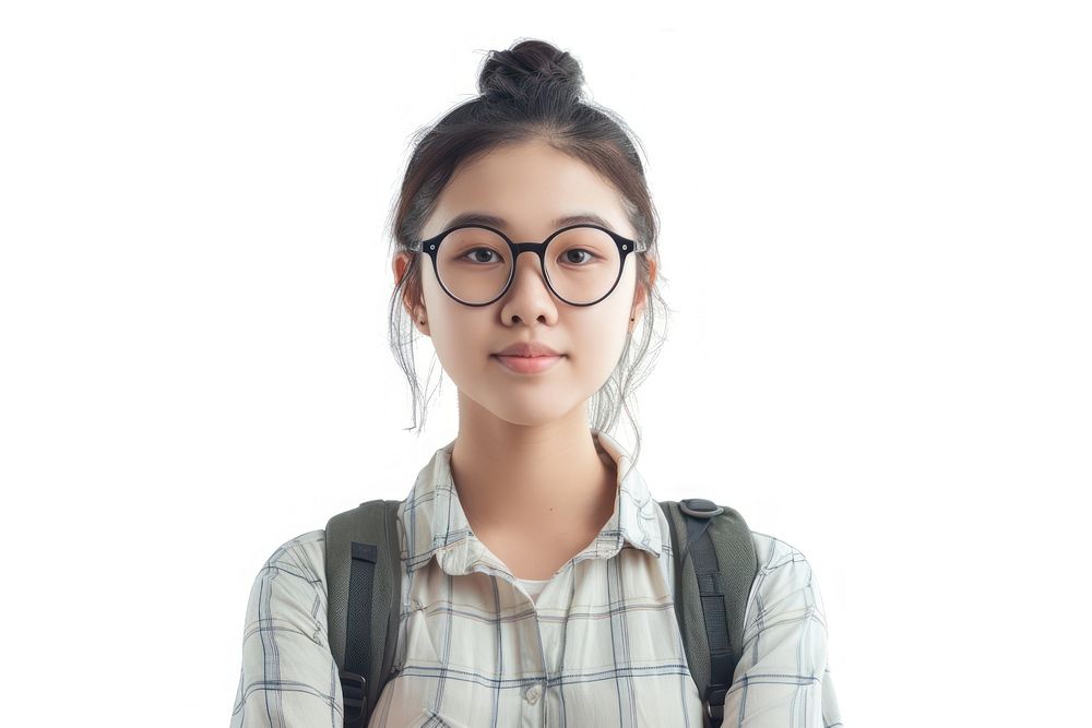 Student portrait glasses photo.