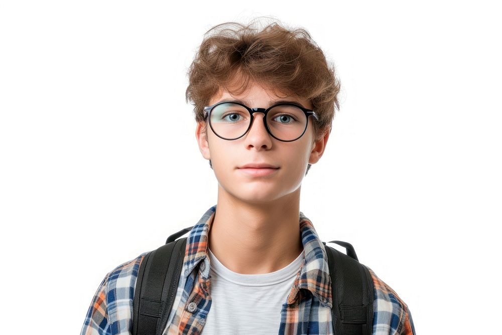 Student portrait glasses photo.