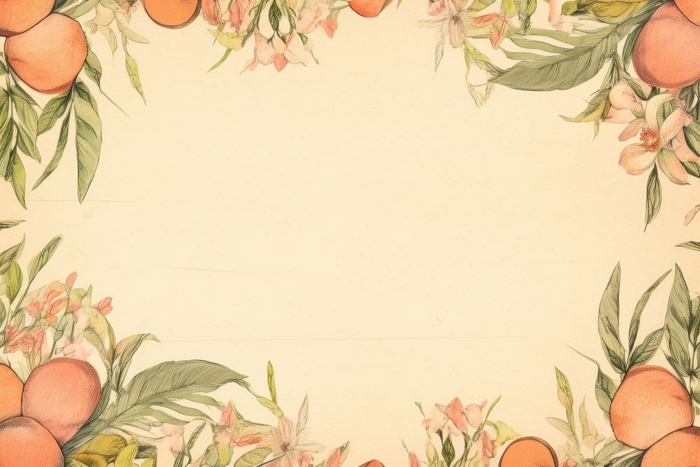 Realistic vintage drawing of peach border backgrounds pattern fruit.