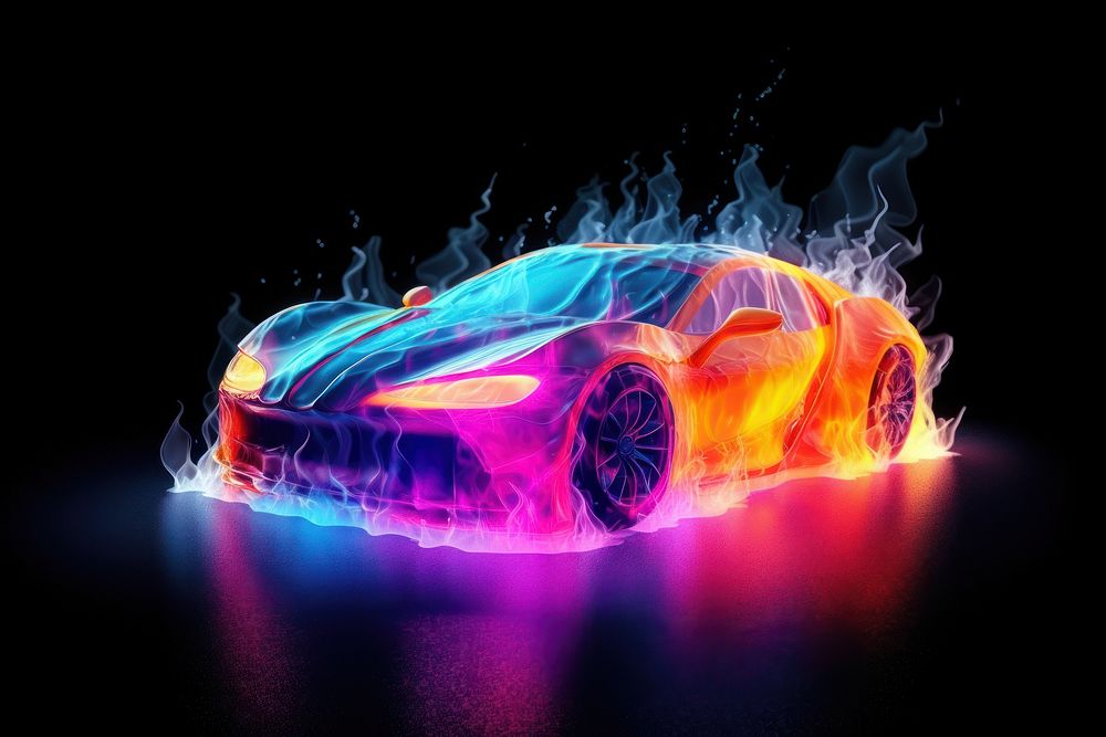 Sports car glowing vehicle purple.