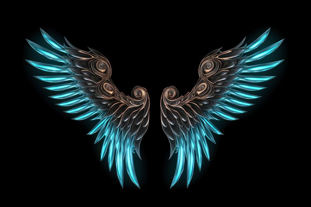 Render of glowing Wings pattern black background illuminated.