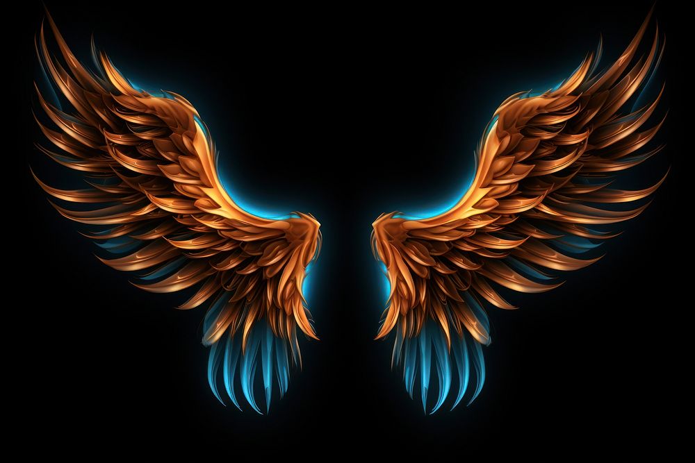 Render of glowing Wings pattern black background illuminated.