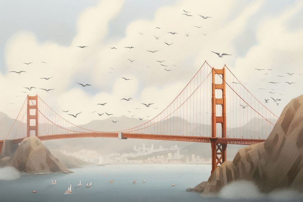 Bridge outdoors bird fog.