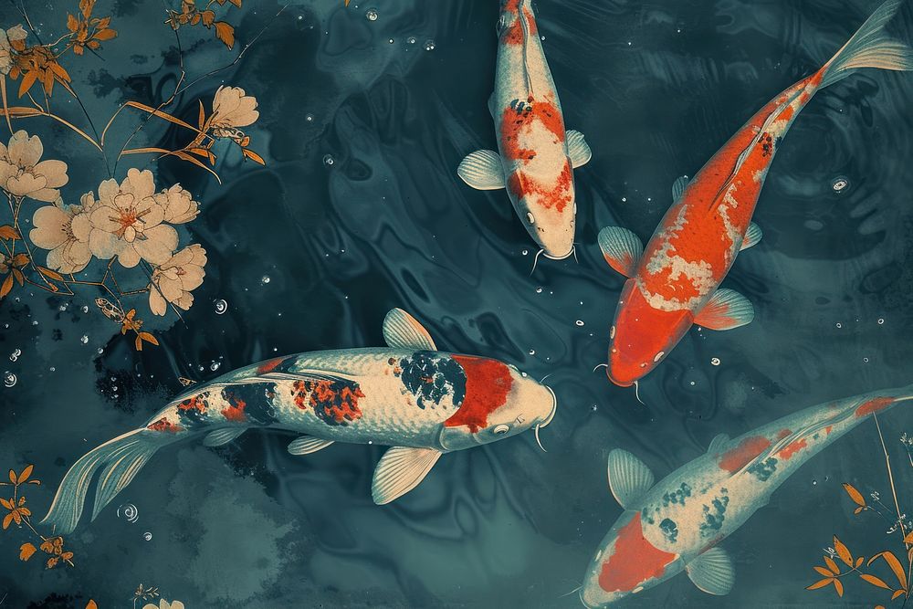 Top view koi fishes in the pond animal carp underwater.