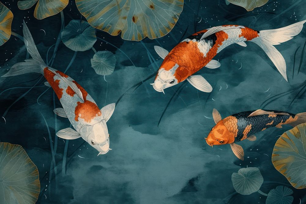 Top view koi fishes in the pond animal carp underwater.