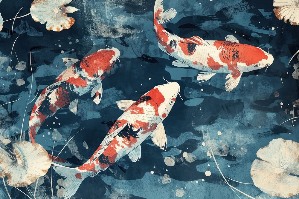 Top view koi fishes in the pond animal carp backgrounds.