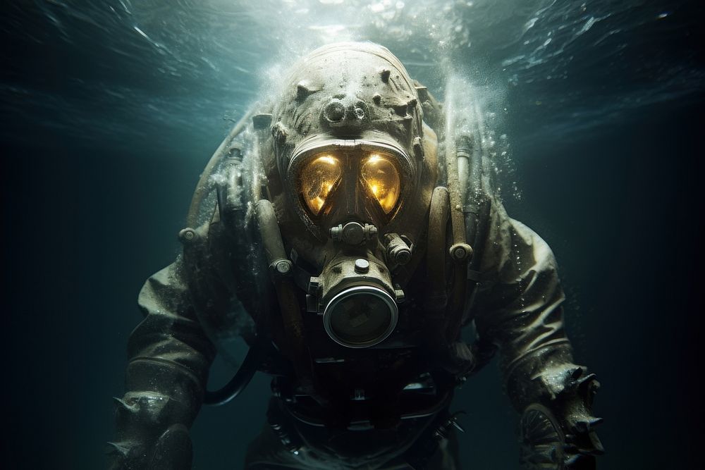 Underwater photo of aquanaut adult exploration protection.
