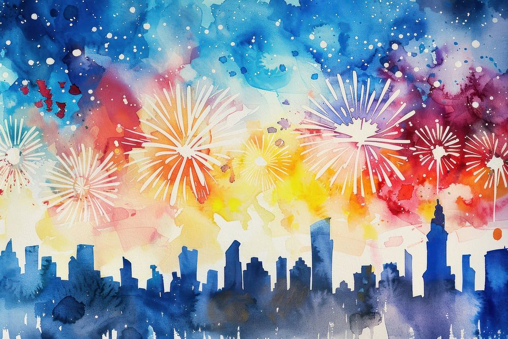 City night abd fireworks backgrounds painting architecture.