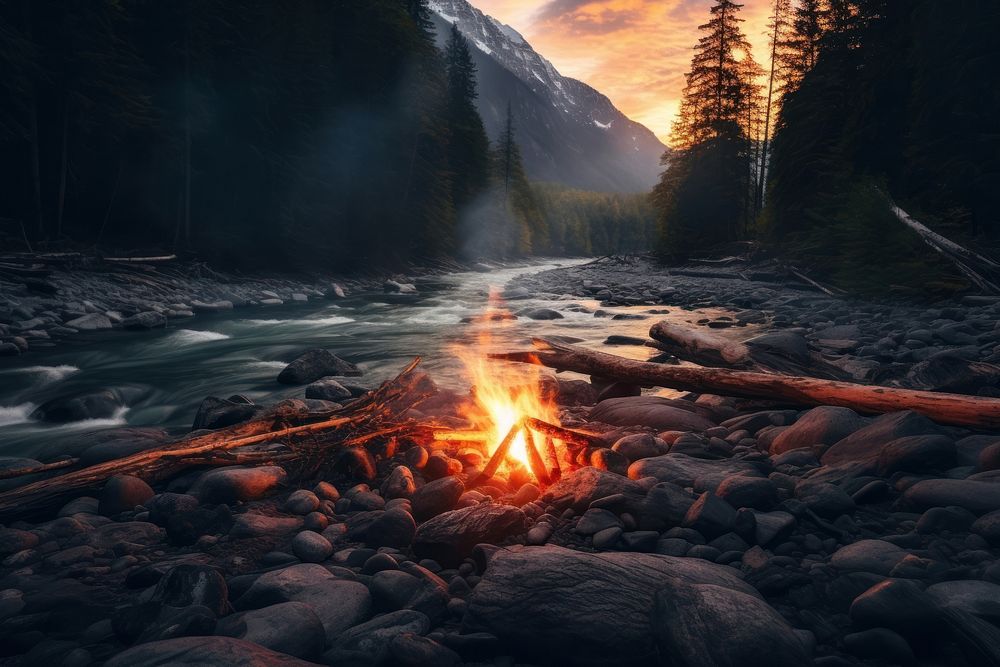 Campfire nature mountain outdoors.