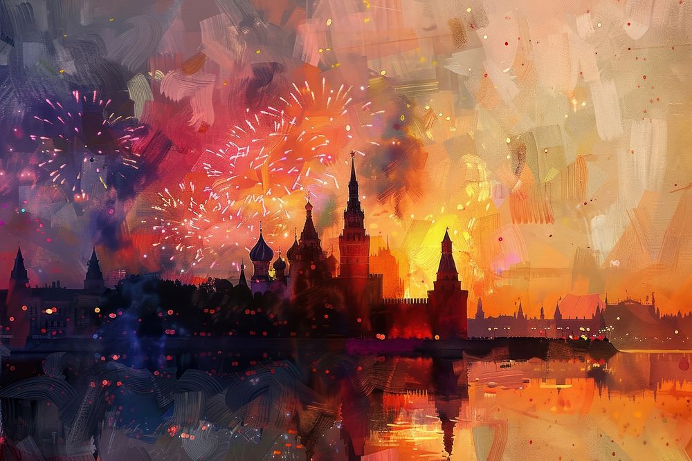 Fireworks celebration painting outdoors.