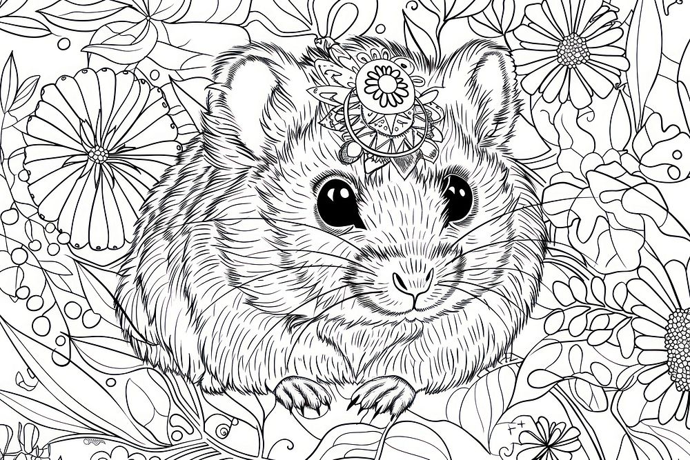 Patterned hamster with a mandala cartoon drawing animal.