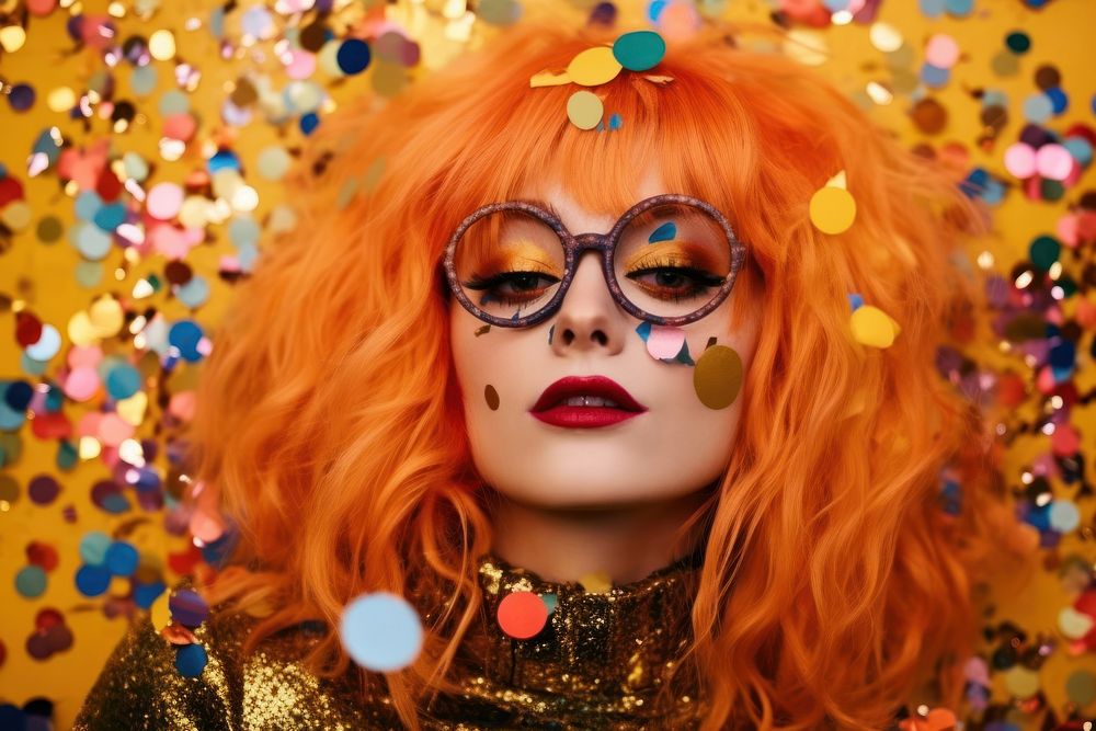 Glasses confetti portrait costume.