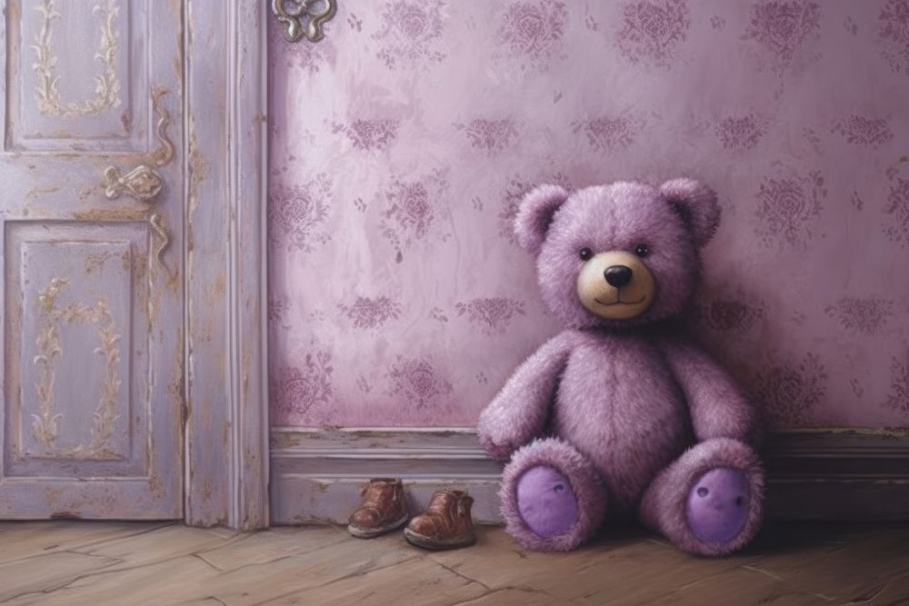 Purple teddy bear pink toy representation.