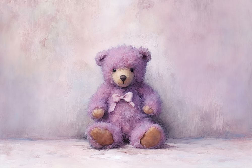 Purple teddy bear painting pink art.