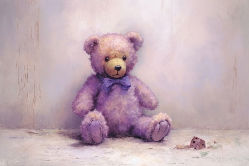 Purple teddy bear painting drawing pink.