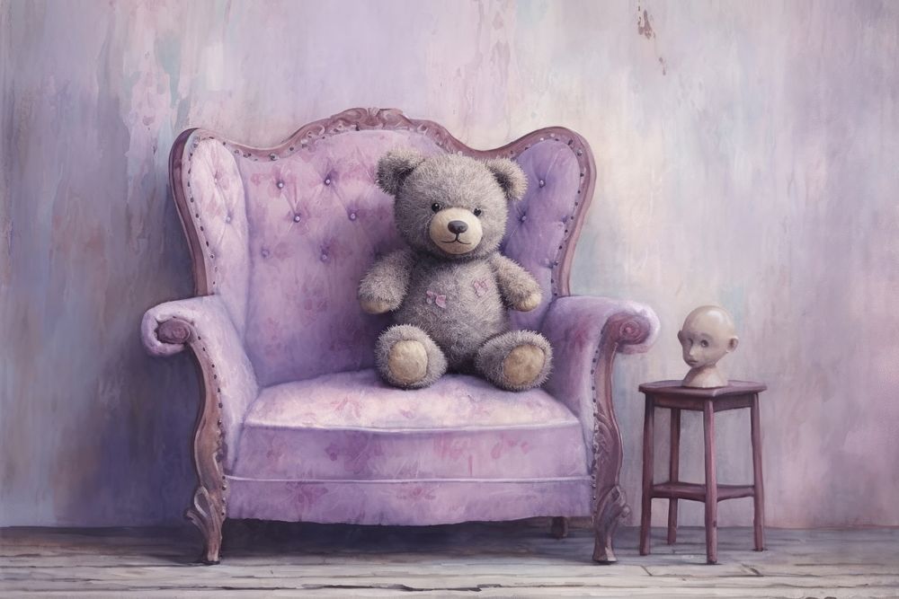 Purple teddy bear furniture armchair painting.